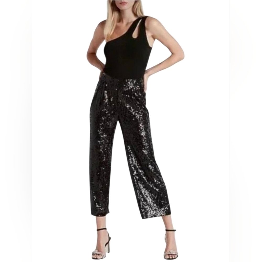 Express Cropped High Rise Sequin Pleated Trousers In Black Size XS NWT